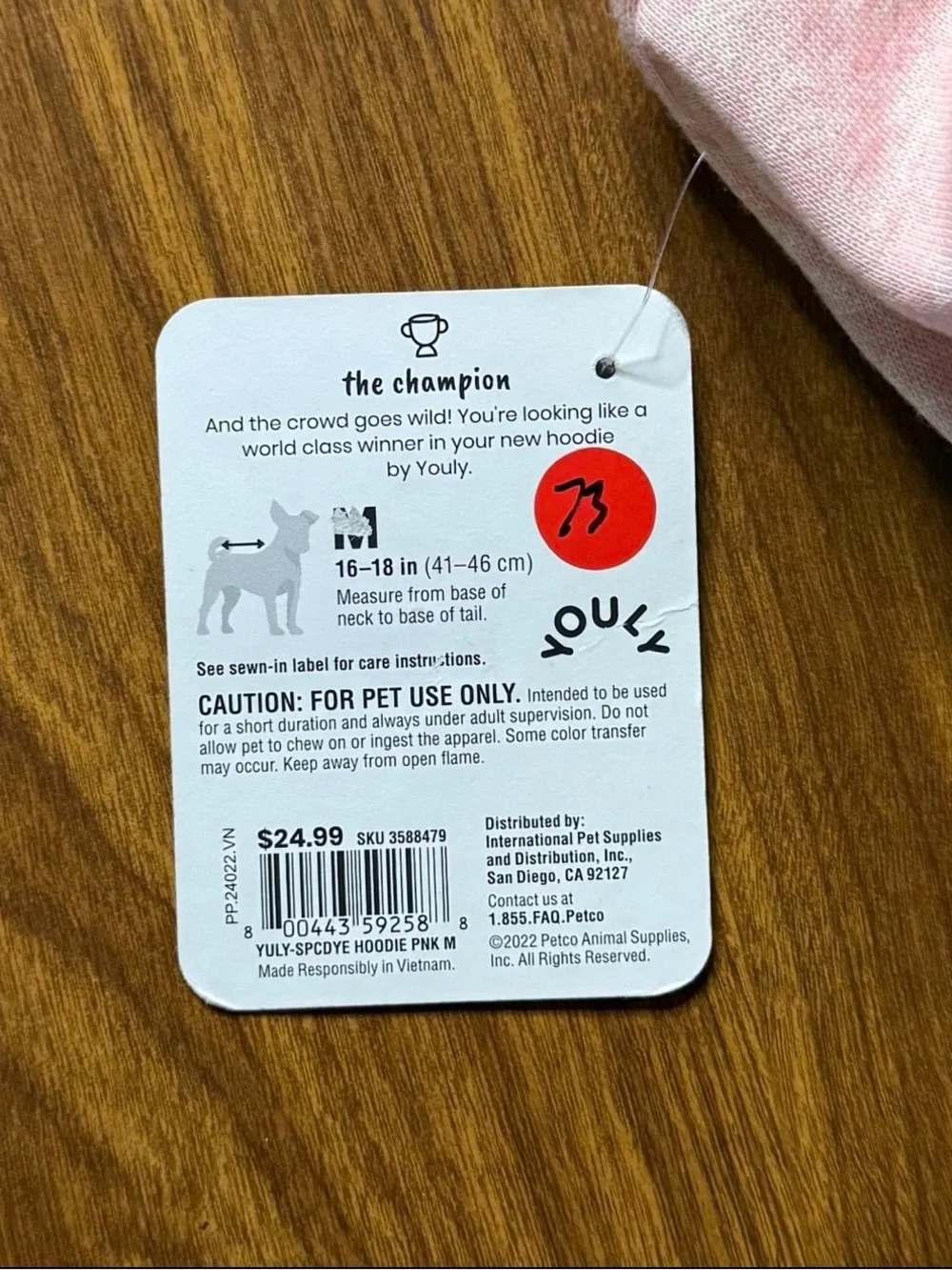 Youly The Champion Dog Hoodie - Size medium